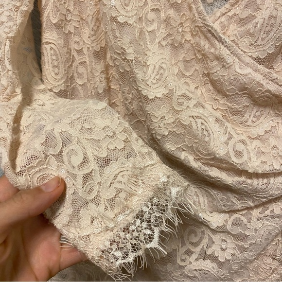 Free People | Pearl Lace long Sleeve Dress Champagne Toast Size XS NEW - Picture 8 of 10